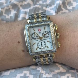 Michele two tone diamond deco watch